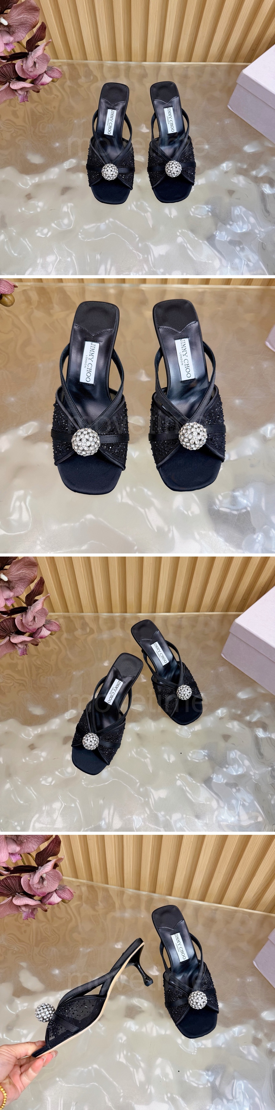 지미츄 로고 여성 레더 가죽 6cm 힐 슬리퍼 (5컬러) 26SS 상세이미지 3