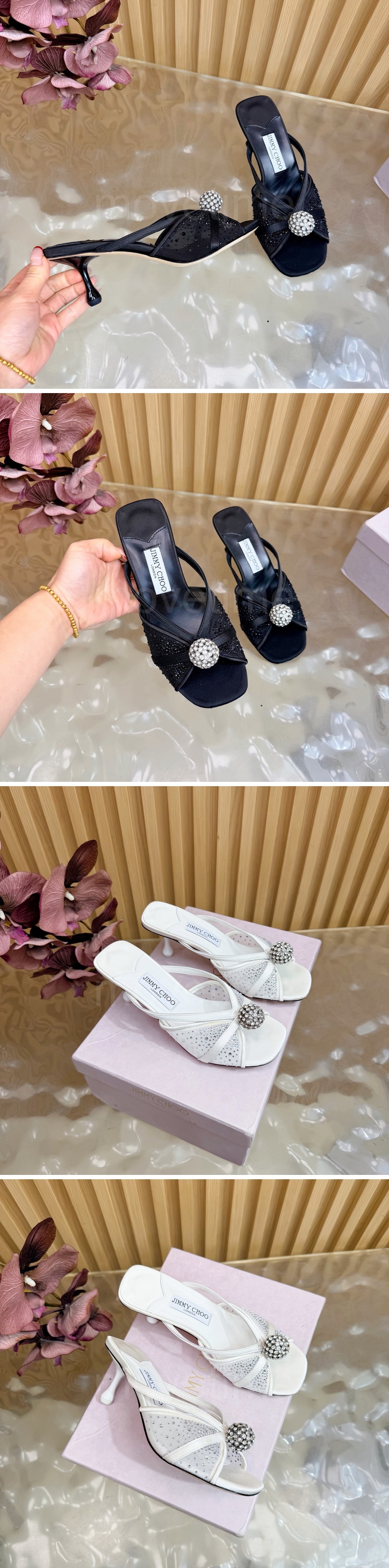 지미츄 로고 여성 레더 가죽 6cm 힐 슬리퍼 (5컬러) 26SS 상세이미지 4