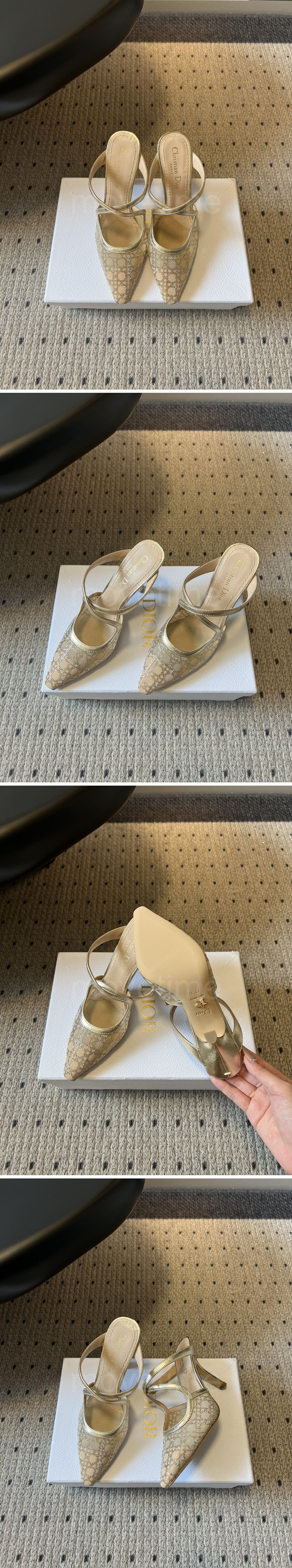 디올 로고 여성 레더 가죽 10cm 힐 구두 샌들 (골드) 26SS 상세이미지 2