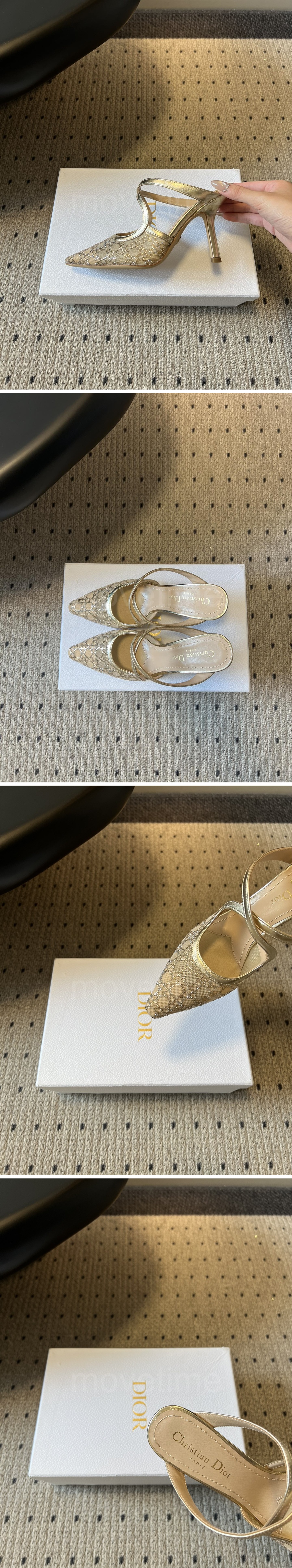 디올 로고 여성 레더 가죽 10cm 힐 구두 샌들 (골드) 26SS 상세이미지 3