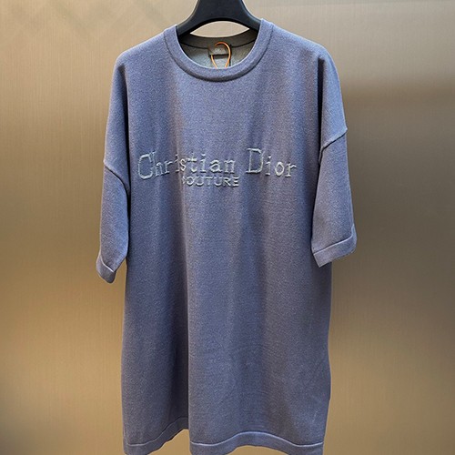 디올 로고 Couture 자수 워싱 반팔 티셔츠 (블루) 26SS