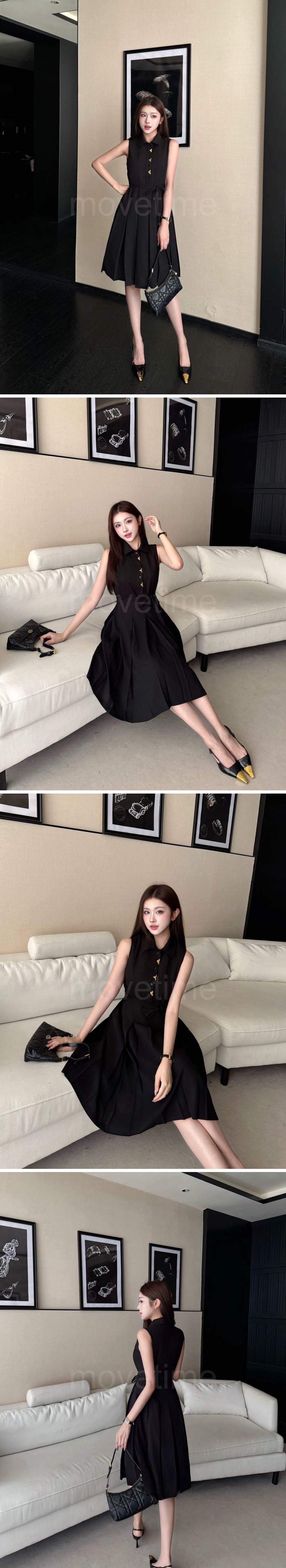 루이비통 로고 여성 슬리브리스 카라 원피스 (블랙) 26SS 상세이미지 3