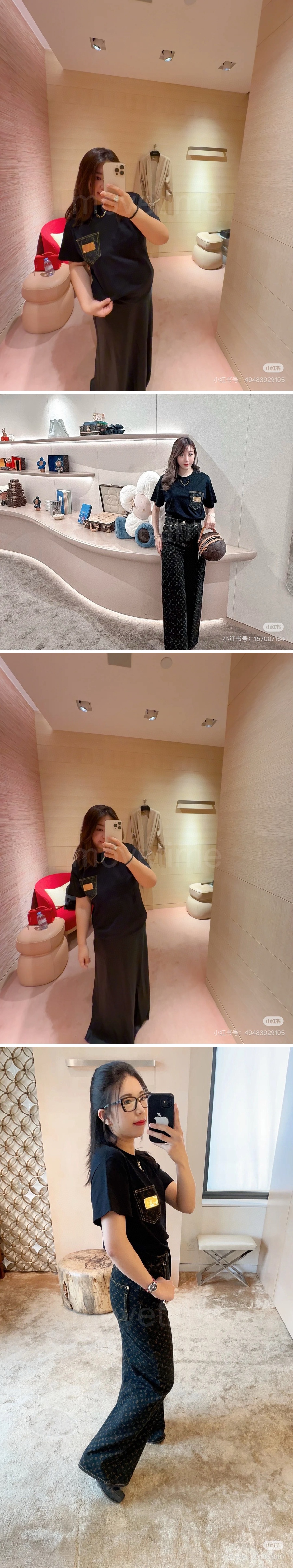 루이비통 로고 여성 모노그램 포켓 반팔 티셔츠 (네이비) 26SS 상세이미지 3