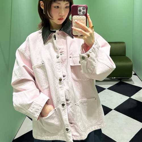 프라다 삼각로고 여성 데님 카라 자켓 (핑크) 26SS