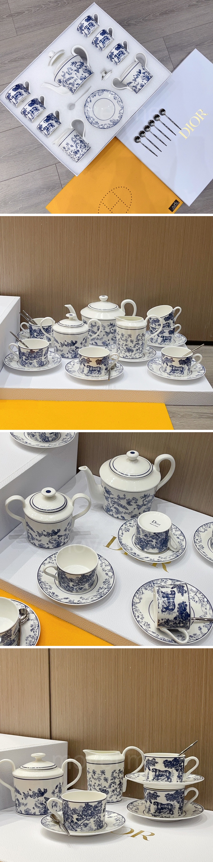 디올 로고 선물용 도자기 티포트 티컵 커피컵 세트 (15pcs 화이트-블루) 26SS 상세이미지 2