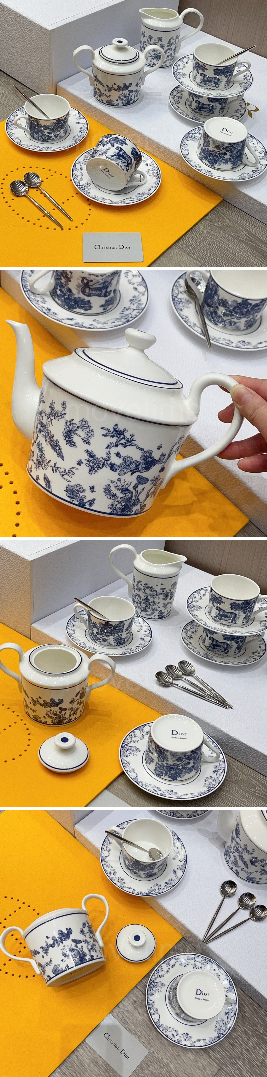 디올 로고 선물용 도자기 티포트 티컵 커피컵 세트 (15pcs 화이트-블루) 26SS 상세이미지 3