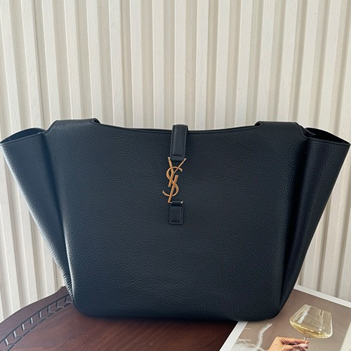 입생로랑 로고 스웨이드 YSL 후크 더블 핸들 토트백 763435 (블랙) 26SS