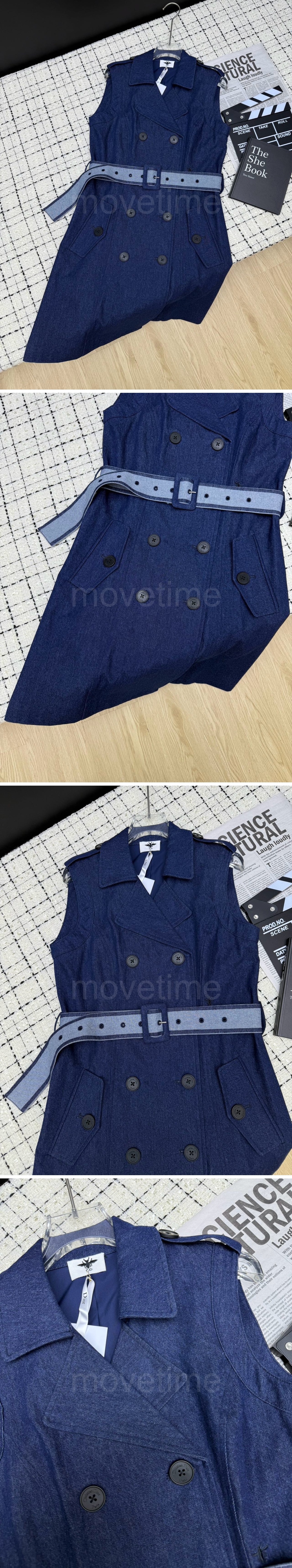 디올 로고 여성 벨티드 데님 슬리브리스 원피스 26SS 상세이미지 2
