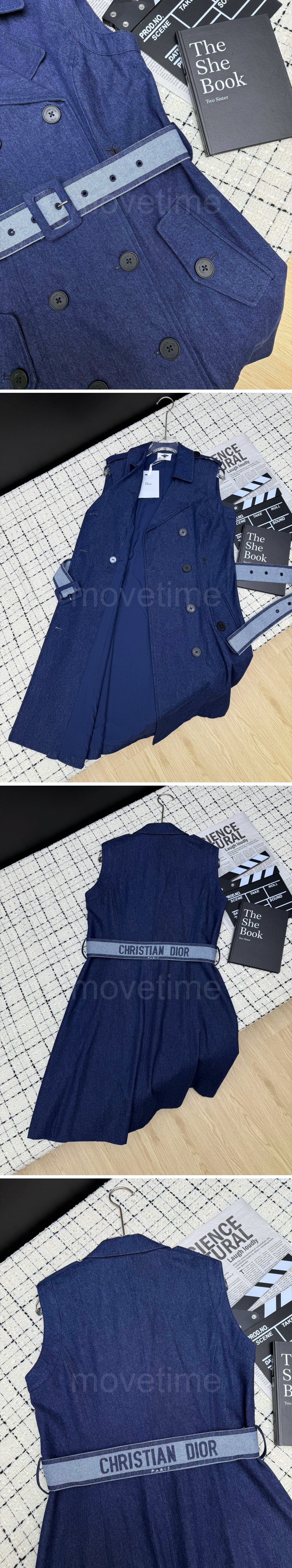 디올 로고 여성 벨티드 데님 슬리브리스 원피스 26SS 상세이미지 3