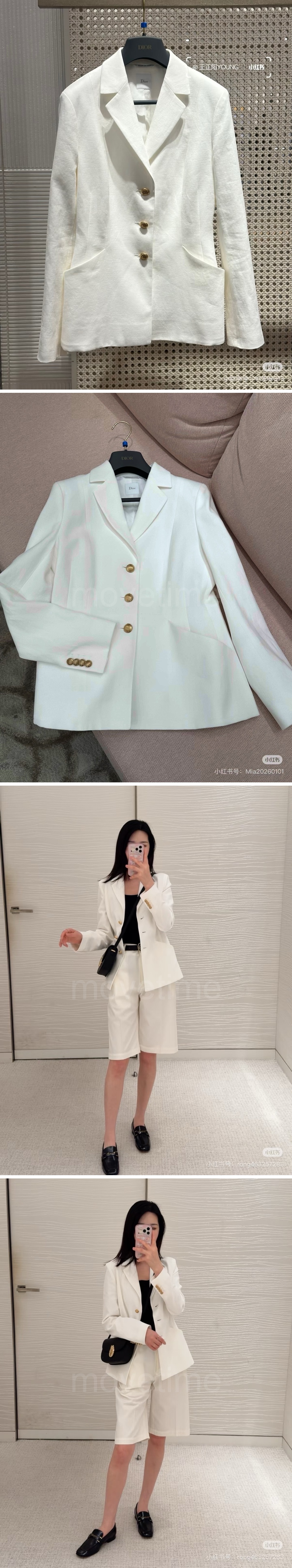 디올 로고 여성 정장 수트 자켓 + 정장 쇼츠 반바지 상하의 세트 (화이트) 26SS 상세이미지 2