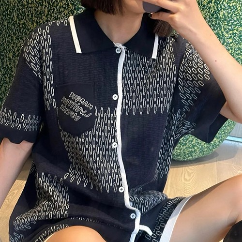 루이비통 로고 다미에 카라 오픈 반팔 가디건 1AFXS2 (네이비) 26SS