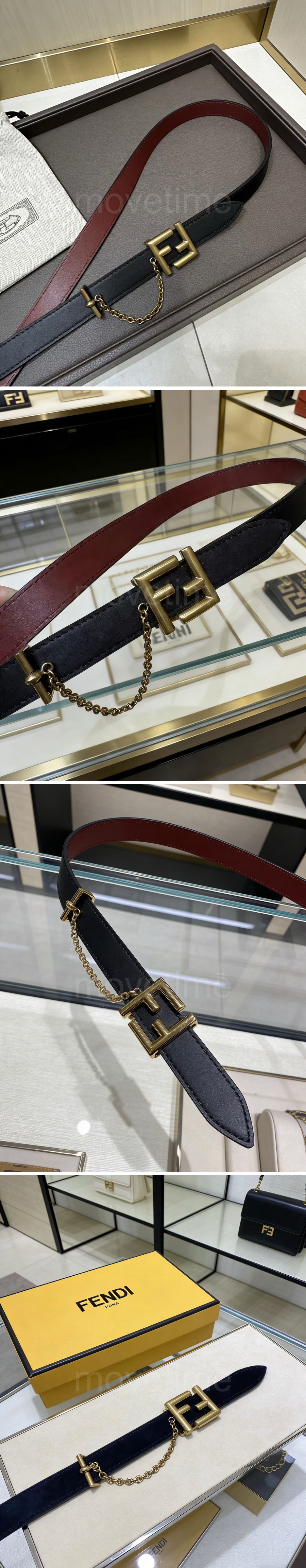 펜디 로고 여성 FF 레더 가죽 리버서블 2.0cm 벨트 (블랙-와인-금장) 26SS 상세이미지 3