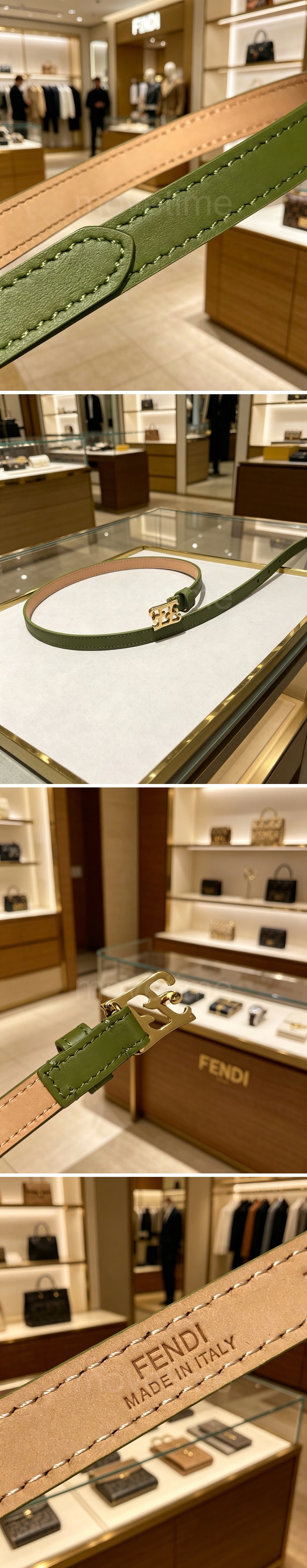 펜디 로고 여성 레더 가죽 1.5cm 벨트 (그린-금장) 26SS 상세이미지 3