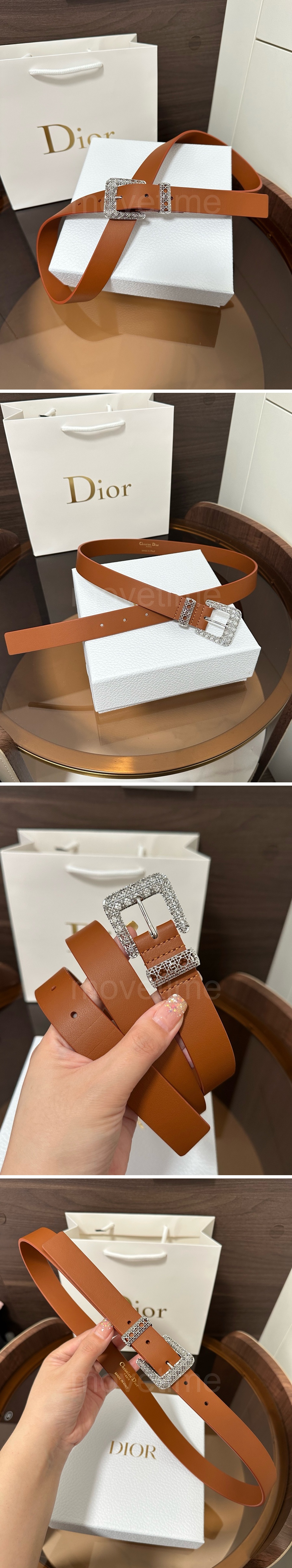 디올 로고 여성 Cannage 레더 가죽 브라운 2.5cm 벨트 (2컬러) 26SS 상세이미지 2