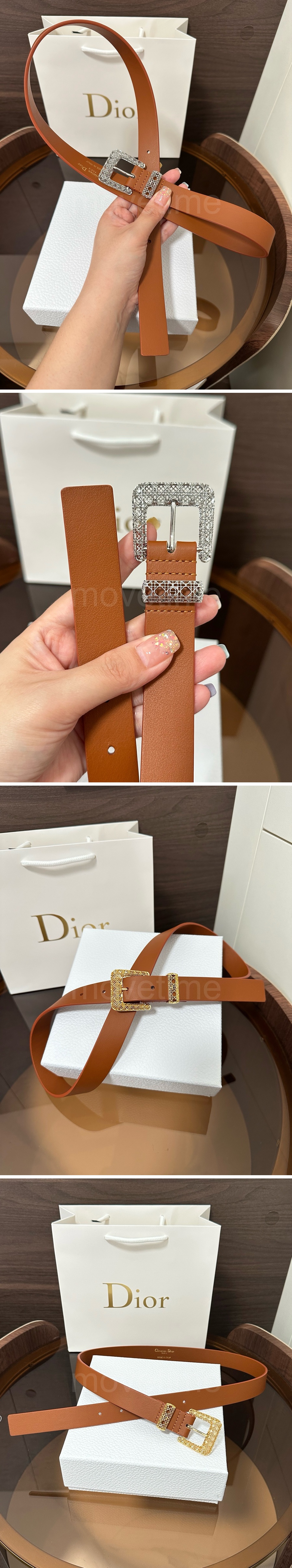 디올 로고 여성 Cannage 레더 가죽 브라운 2.5cm 벨트 (2컬러) 26SS 상세이미지 3