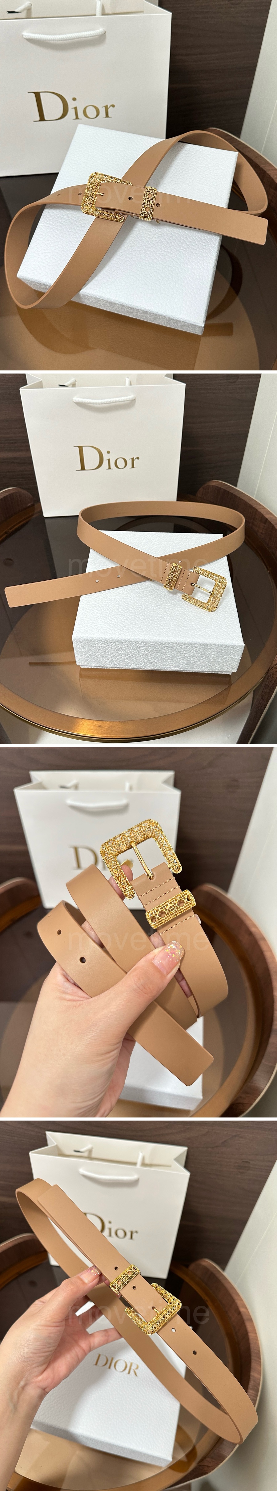 디올 로고 여성 Cannage 레더 가죽 베이지 2.5cm 벨트 (2컬러) 26SS 상세이미지 2