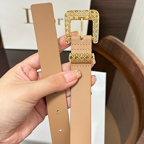 디올 로고 여성 Cannage 레더 가죽 베이지 2.5cm 벨트 (2컬러) 26SS