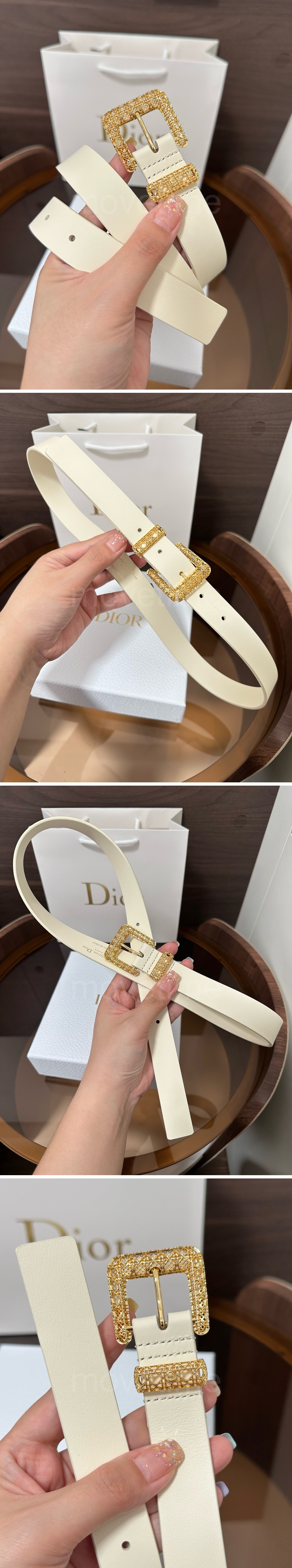 디올 로고 여성 Cannage 레더 가죽 화이트 2.5cm 벨트 (2컬러) 26SS 상세이미지 4