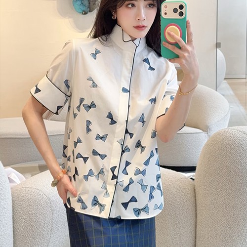 디올 여성 나비 패턴 반팔 블라우스 셔츠 26SS