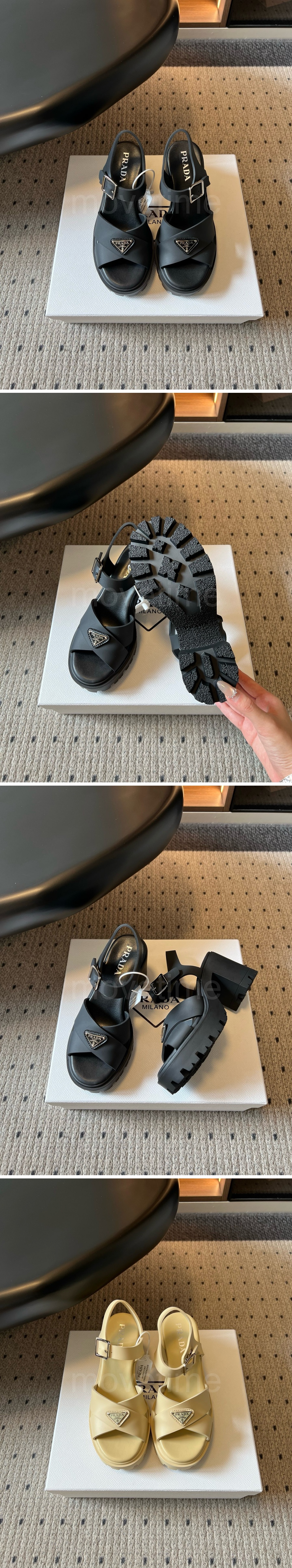 프라다 여성 삼각로고 레더 가죽 8.5cm 굽 샌들 26SS 상세이미지 5