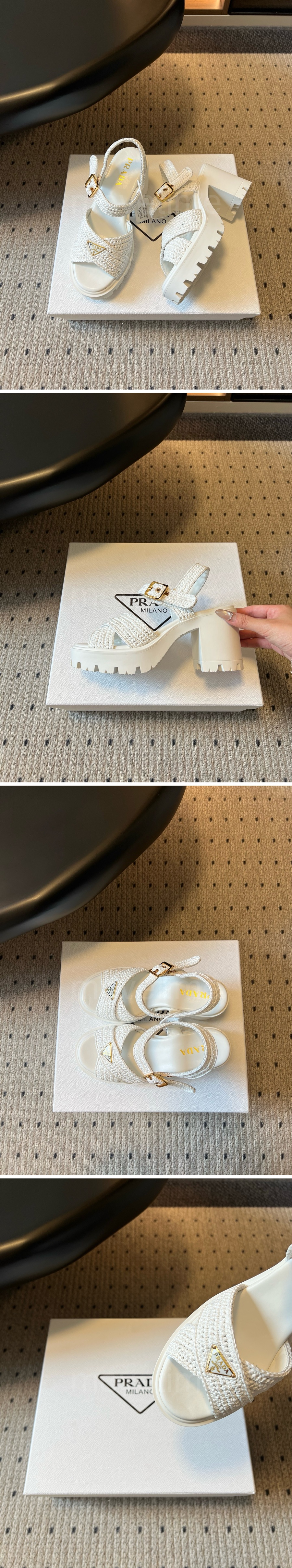 프라다 여성 삼각로고 레더 가죽 8.5cm 굽 샌들 26SS 상세이미지 5
