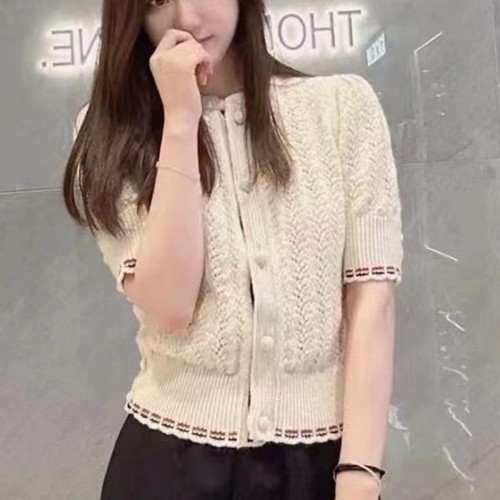 톰브라운 여성 라운드넥 반팔 니트 가디건 26SS
