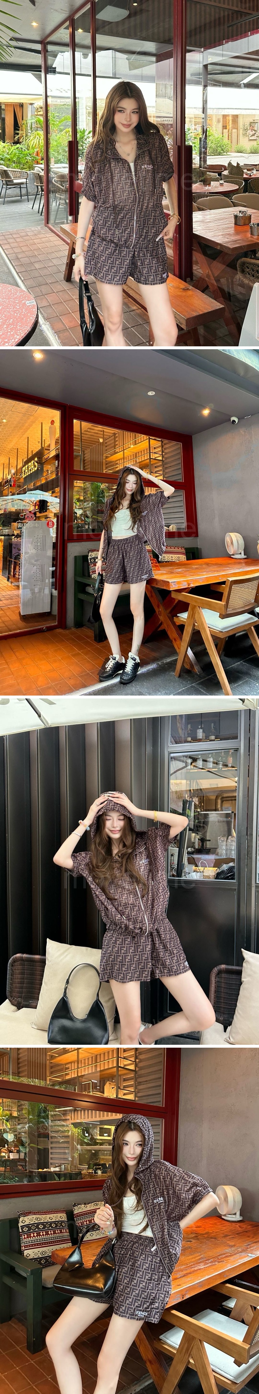 펜디 여성 FF패턴 후드 집업 반팔 자켓 + 쇼츠 반바지 상하의 세트 26SS 상세이미지 2