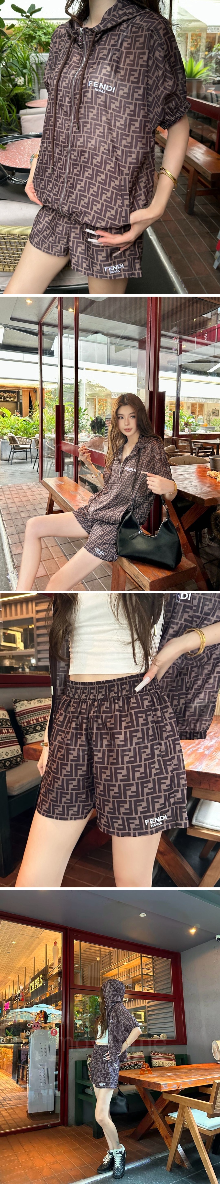 펜디 여성 FF패턴 후드 집업 반팔 자켓 + 쇼츠 반바지 상하의 세트 26SS 상세이미지 3