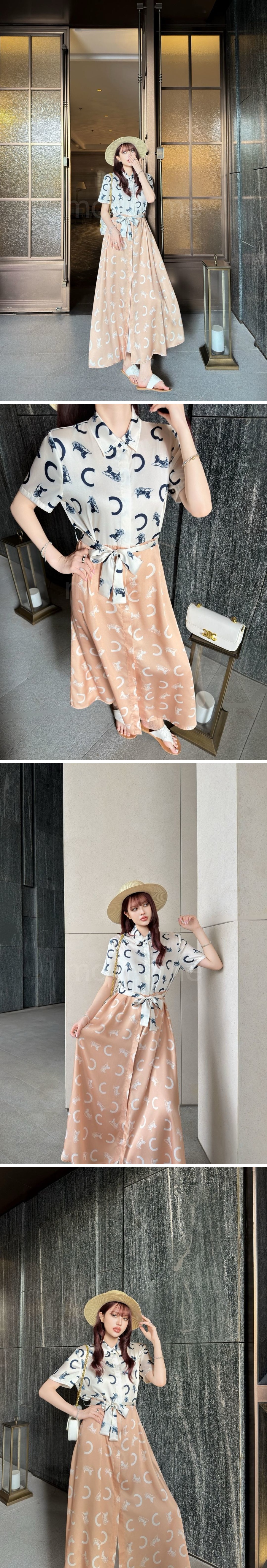 셀린느 여성 패턴 장식 반팔 롱 원피스 26SS 상세이미지 2