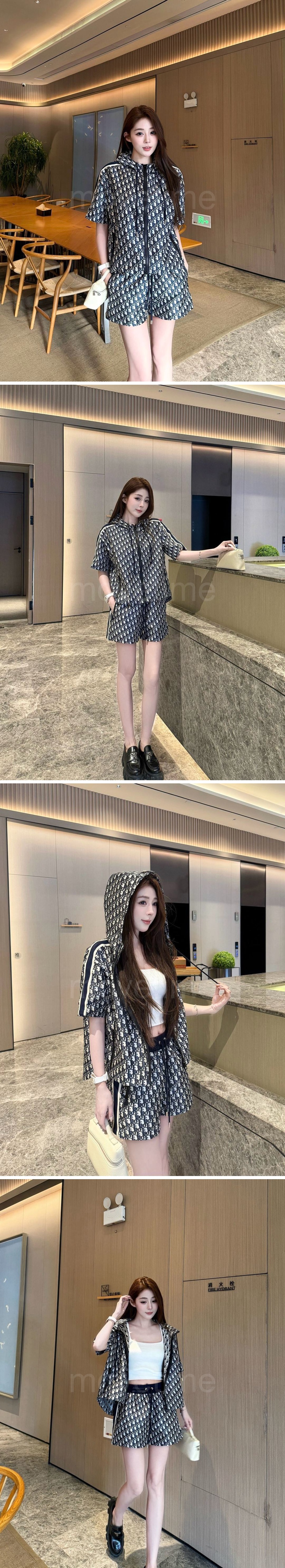 디올 여성 오블리크 후드 집업 반팔 자켓 + 쇼츠 반바지 상하의 세트 26SS 상세이미지 2