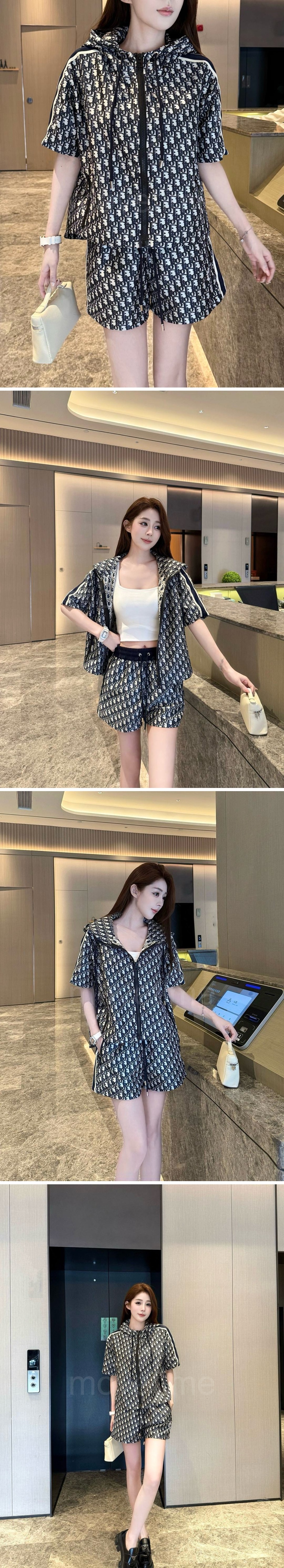 디올 여성 오블리크 후드 집업 반팔 자켓 + 쇼츠 반바지 상하의 세트 26SS 상세이미지 3