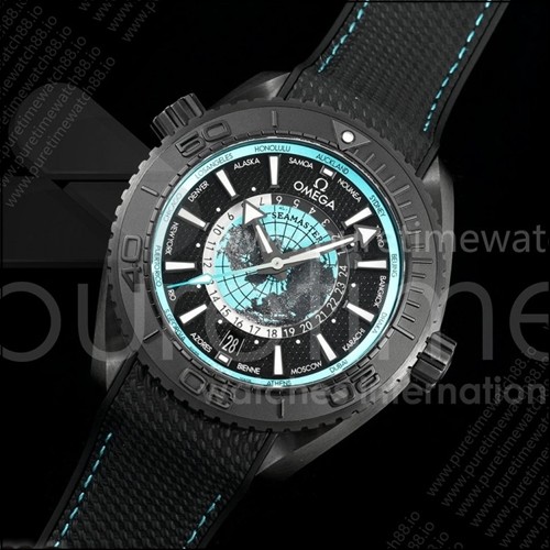 오메가 씨마스터 플래닛 오션 45.5mm GMT 월드타이머 리얼 세라믹 VSF 1:1 베스트 에디션 블랙/블루 SA8938 슈퍼 클론
