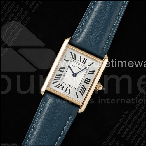 까르띠에 탱크 머스트 RG 25.5mm AF 1:1 베스트 에디션 화이트 다이얼 블루 가죽 스트랩 론다 쿼츠