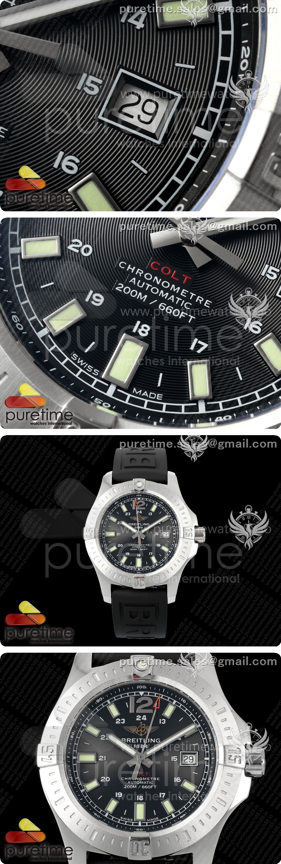 브라이틀링 콜트 오토매틱 44mm SS TF 1:1 베스트 에디션 블랙 다이얼 블랙 러버 스트랩 A2824 V2 상세이미지 3
