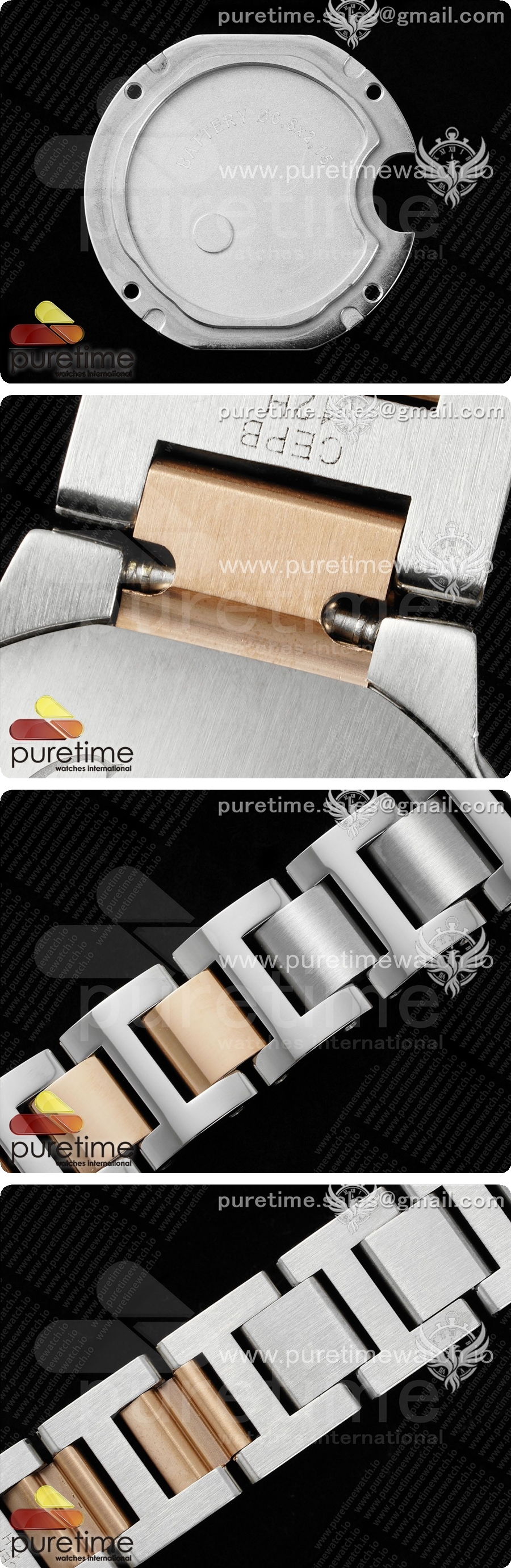 까르띠에 발롱 블루 28mm AF 1:1 베스트 에디션 화이트 자개 다이얼, 스테인리스 스틸/로즈골드 브레이슬릿, 론다 쿼츠 시계 상세이미지 6