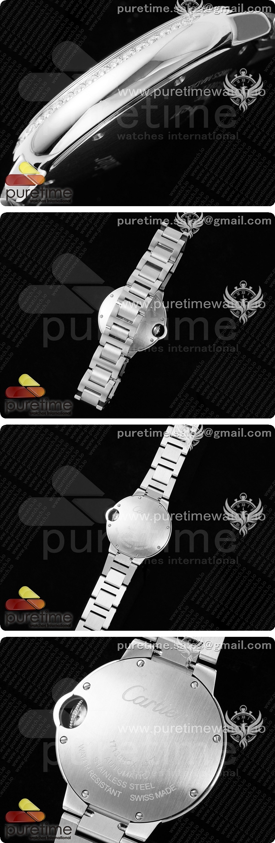 까르띠에 발롱 블루 33mm AF 1:1 베스트 에디션 실버 텍스처 다이얼 다이아몬드 베젤 스테인리스 스틸 브레이슬릿 론다 쿼츠 시계 상세이미지 4