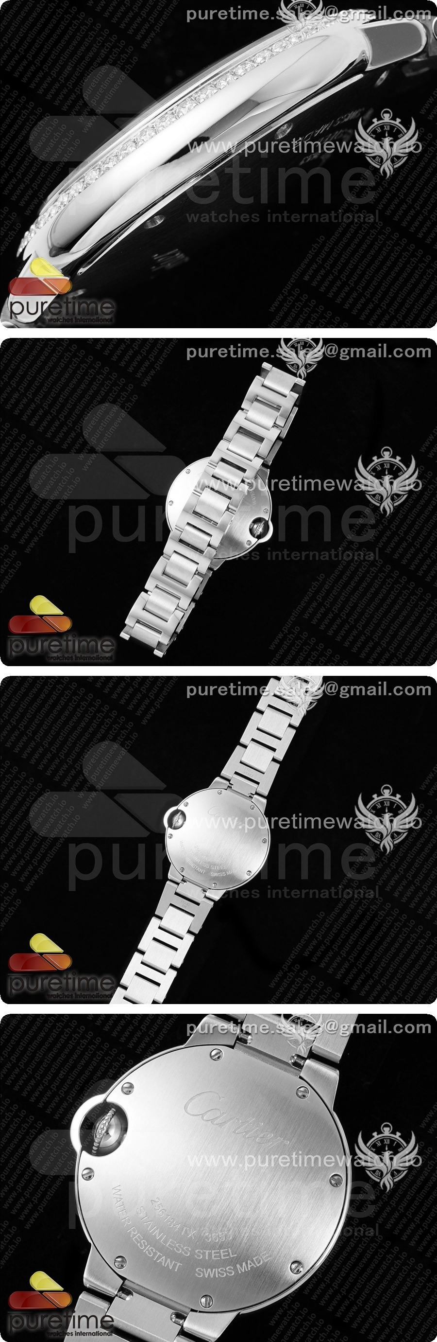 까르띠에 발롱 블루 33mm AF 1:1 베스트 에디션 화이트 다이얼 다이아몬드 베젤 스테인리스 스틸 브레이슬릿 론다 쿼츠 시계 상세이미지 4