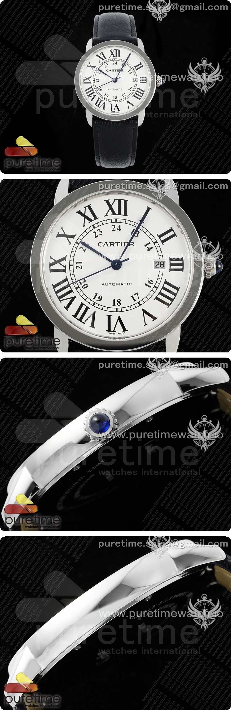 까르띠에 론드 솔로 42mm 스테인리스 스틸 AF 1:1 베스트 에디션 화이트 다이얼 블랙 가죽 스트랩 미요타 9015 상세이미지 3