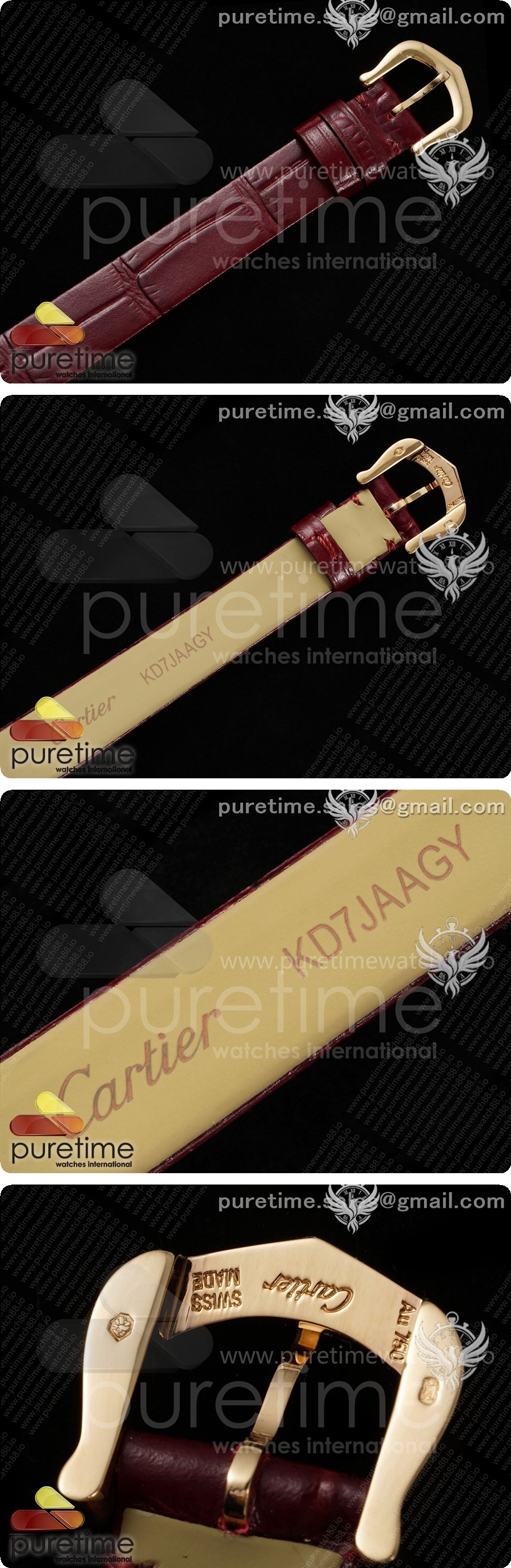 까르띠에 바뉴아르 시계 로즈골드 AF 1:1 베스트 에디션 화이트 다이얼 다이아몬드 베젤 레드 크로커다일 스트랩 론다 쿼츠 상세이미지 7