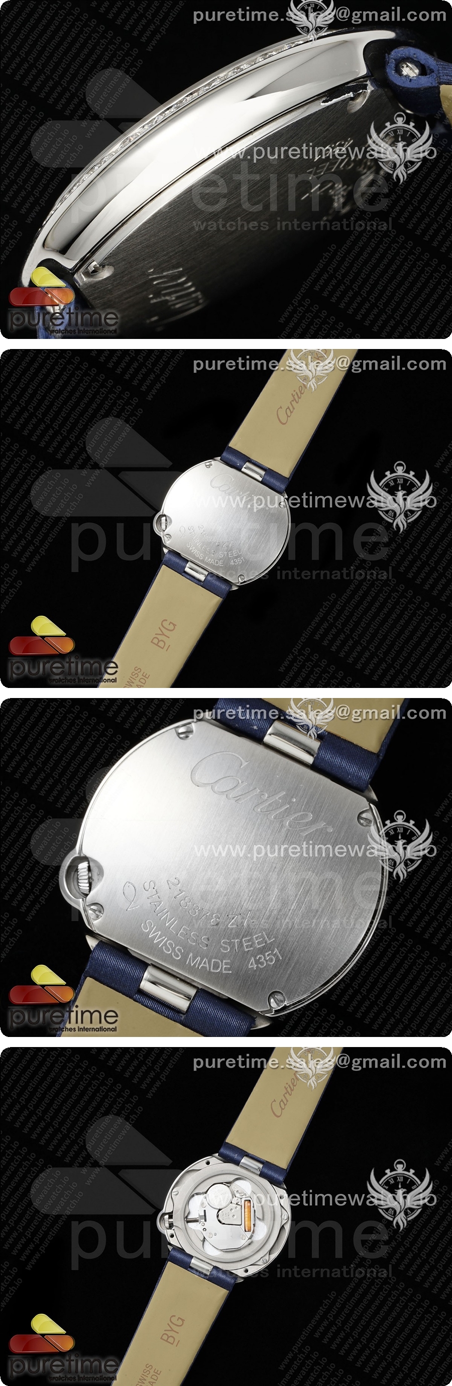 까르띠에 발롱 블랑 30mm AF 1:1 베스트 에디션 실버 다이얼 다이아몬드 베젤 블루 패브릭 스트랩 론다 쿼츠 시계 상세이미지 4