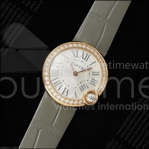 까르띠에 발롱 블랑 30mm RG AF 1:1 베스트 에디션 실버 다이얼 다이아몬드 베젤 그레이 패브릭 스트랩 론다 쿼츠