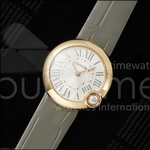 까르띠에 발롱 블랑 30mm 로즈골드 AF 1:1 베스트 에디션 실버 다이얼 그레이 패브릭 스트랩 론다 쿼츠 시계