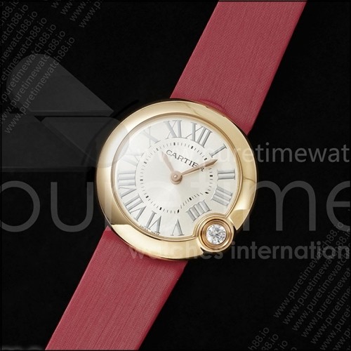 까르띠에 발롱 블랑 30mm 로즈골드 AF 1:1 베스트 에디션 실버 다이얼 핑크 패브릭 스트랩 론다 쿼츠