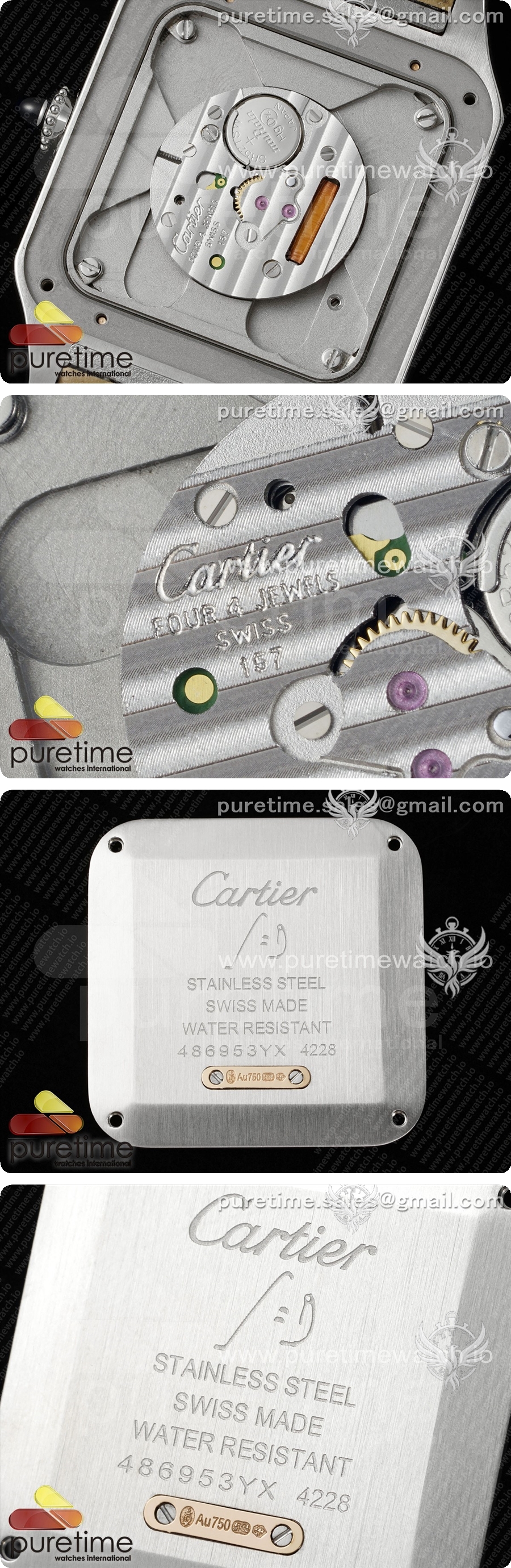 까르띠에 산토스 듀몽 31.4mm 스테인리스 스틸/로즈 골드 AF 1:1 베스트 에디션 실버 다이얼, 그레이 크로커다일 스트랩 A157 상세이미지 5