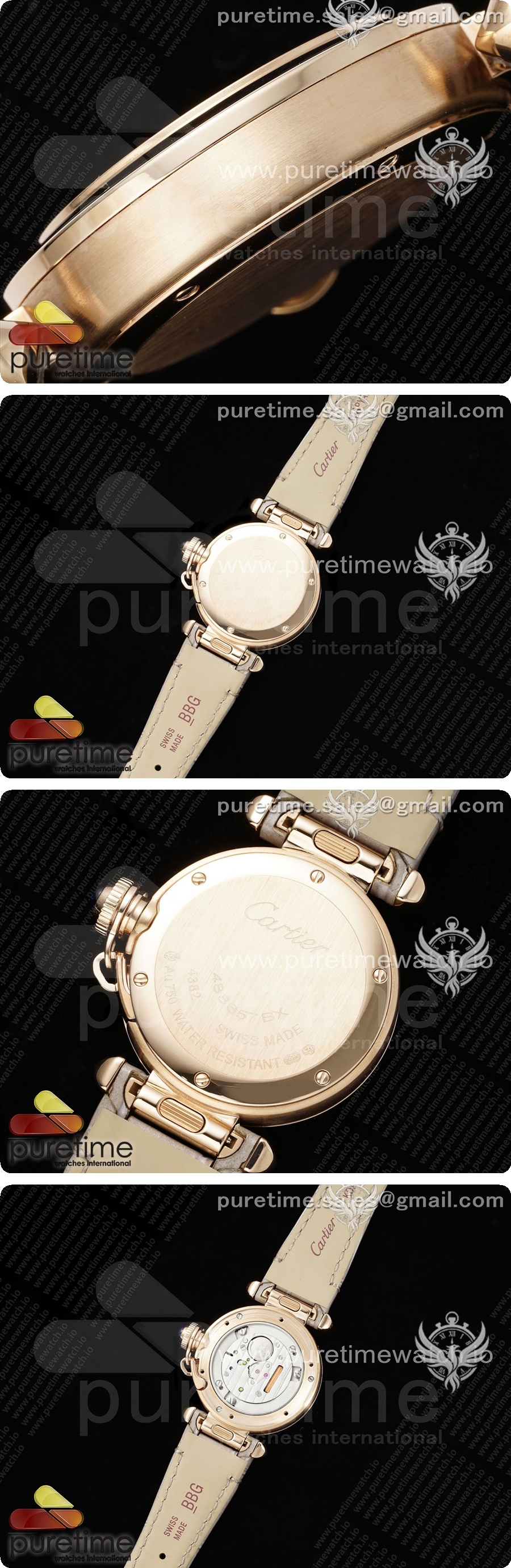 까르띠에 파샤 30mm 로즈골드 AF 1:1 베스트 에디션 화이트 텍스처 다이얼 그레이 가죽 스트랩 Jaq 쿼츠 상세이미지 4