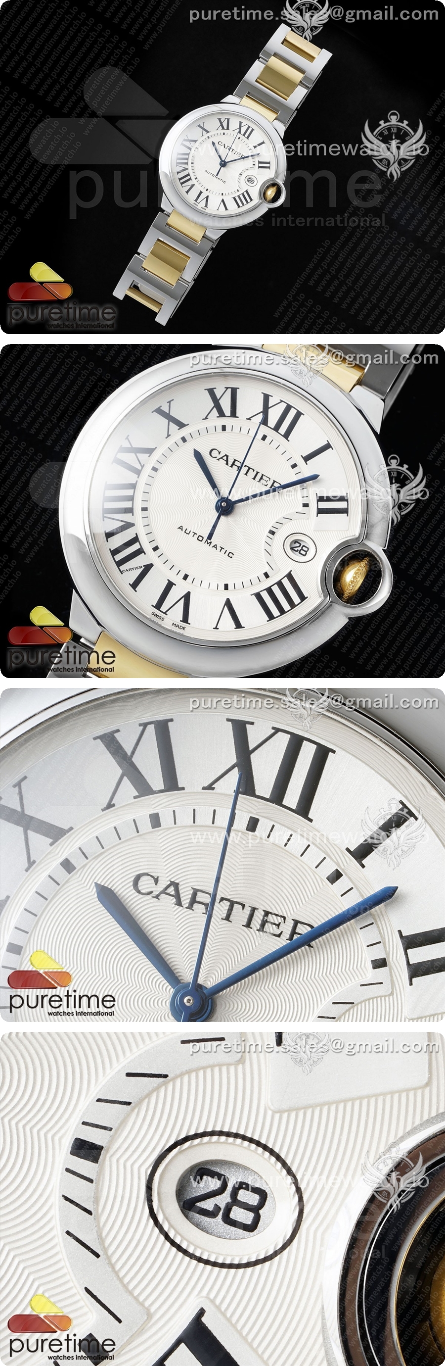 까르띠에 발롱블루 42mm 스테인레스 스틸/옐로우골드 AF 1:1 화이트 텍스처 다이얼, A2824 V5 상세이미지 2
