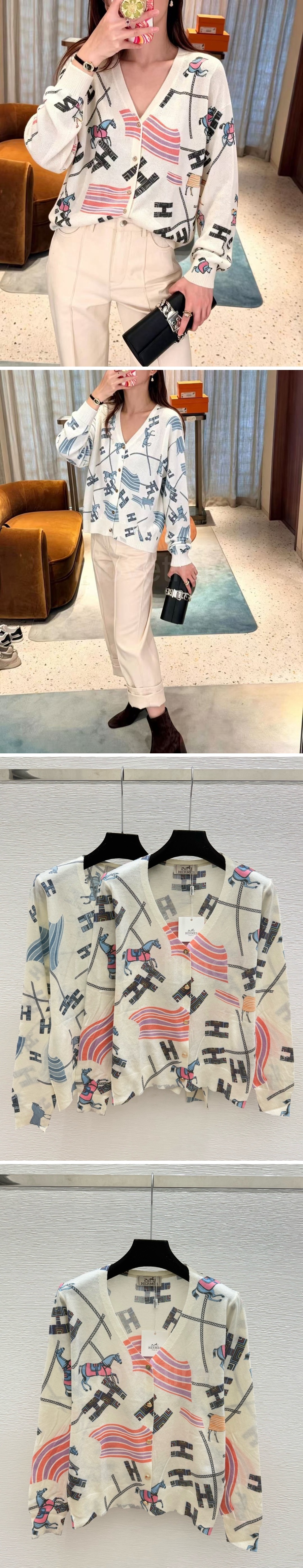 에르메스 여성 패턴 장식 V넥 니트 가디건 26SS 상세이미지 2
