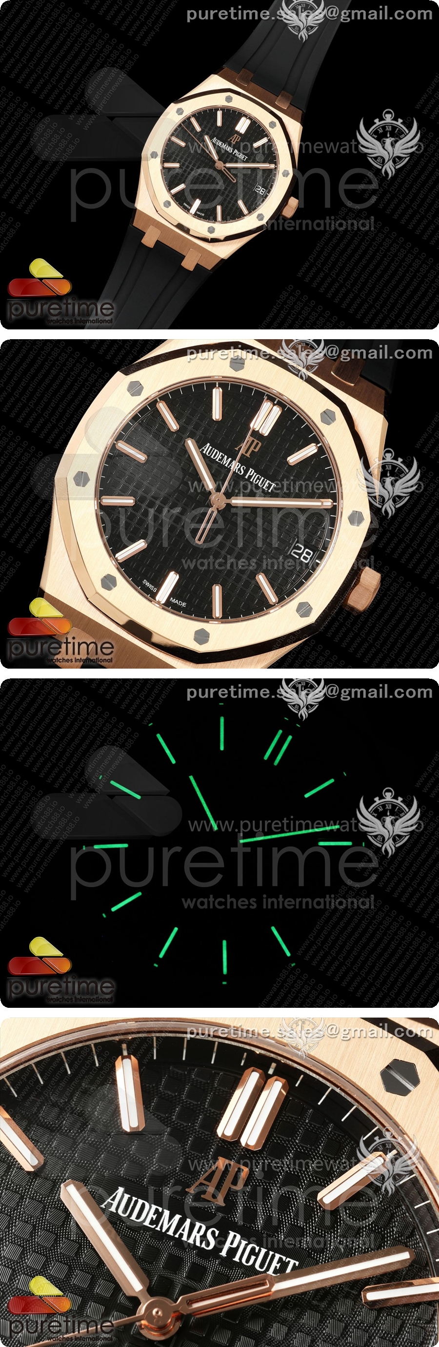 오데마피게 로얄 오크 41mm 15500 로즈골드 DDF 1:1 블랙 다이얼 블랙 러버 스트랩 DD4302 슈퍼 클론 상세이미지 2