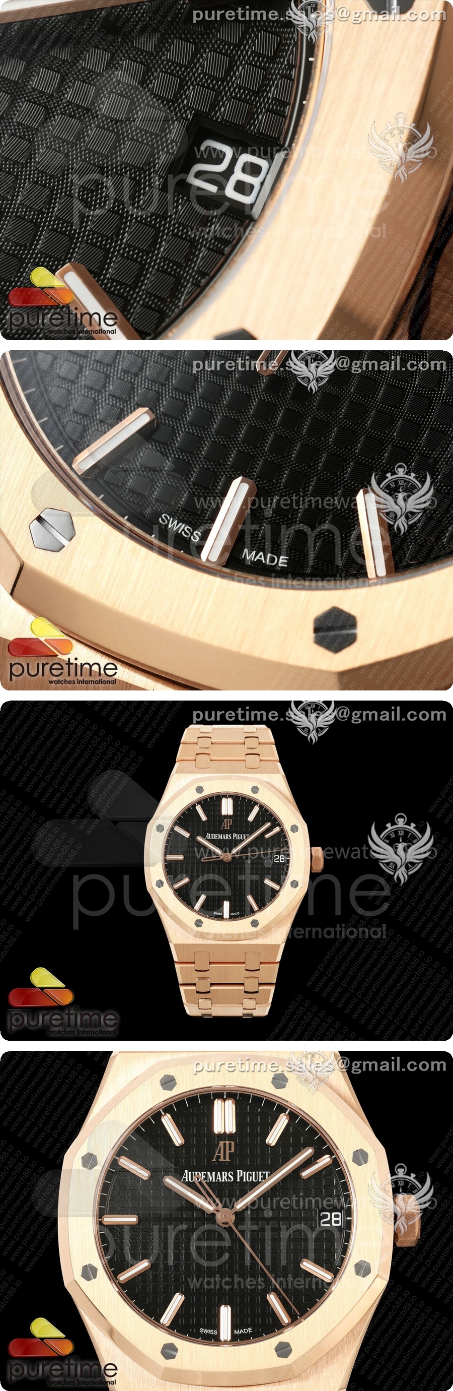 오데마피게 로얄 오크 41mm 15500 로즈골드 DDF 1:1 블랙 다이얼, 로즈골드 브레이슬릿, DD4302 슈퍼 클론 상세이미지 3